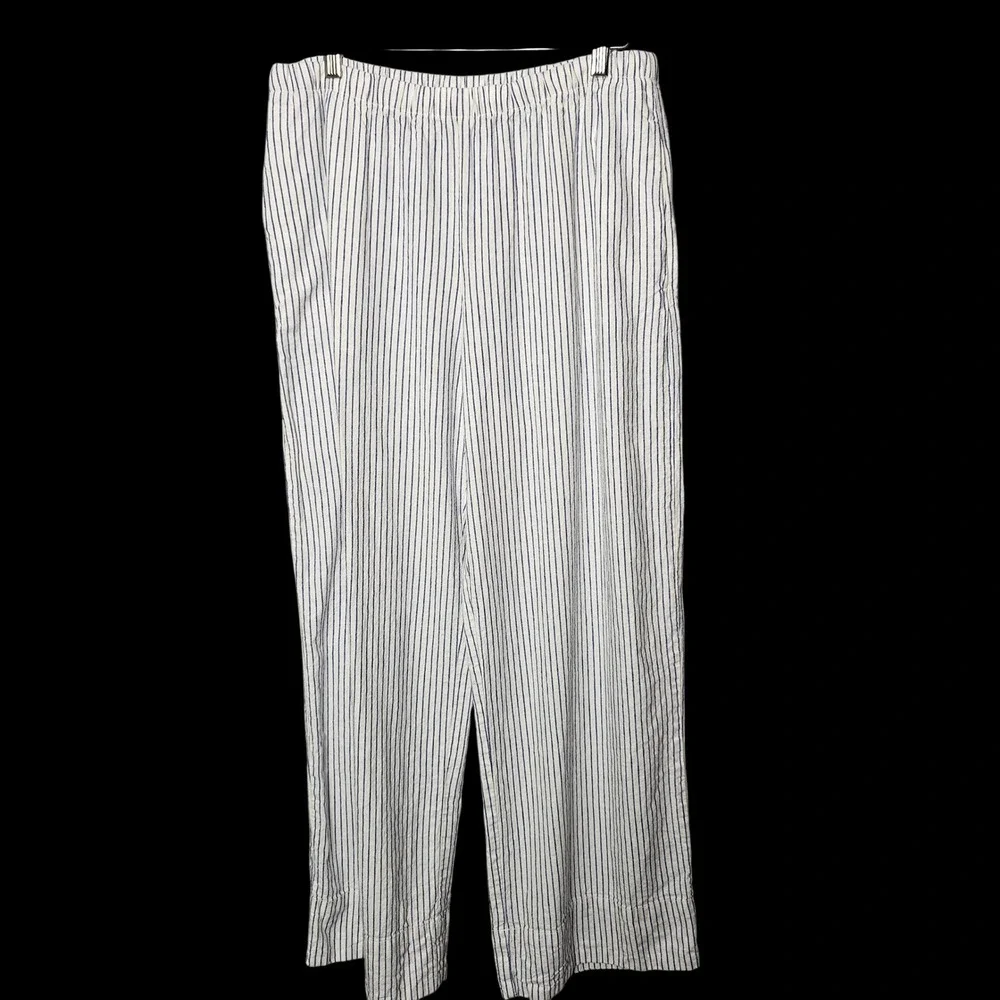 Gap Womens Linen Blend Easy Wide Leg Pants M Blue White Stripe Coastal Nautical